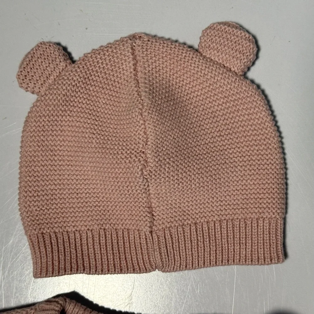 Carters Just One You Pink Knit‎ Bear Sweater Striped Pants Hat 3pc Set 6m